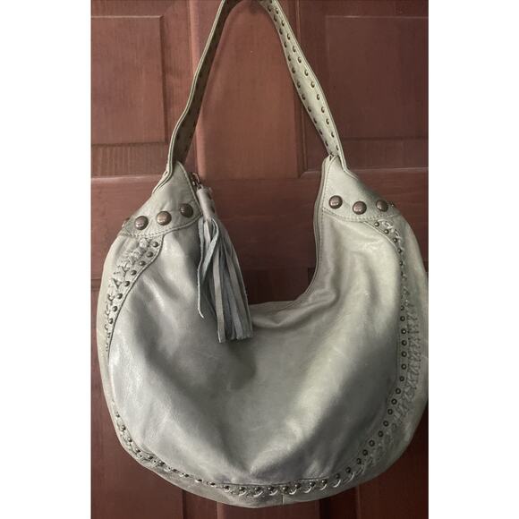 Vintage Handbags - Vintage Women's Fossil Green Slouch Hobo Shoulder Bag Purse Leather Top Handle